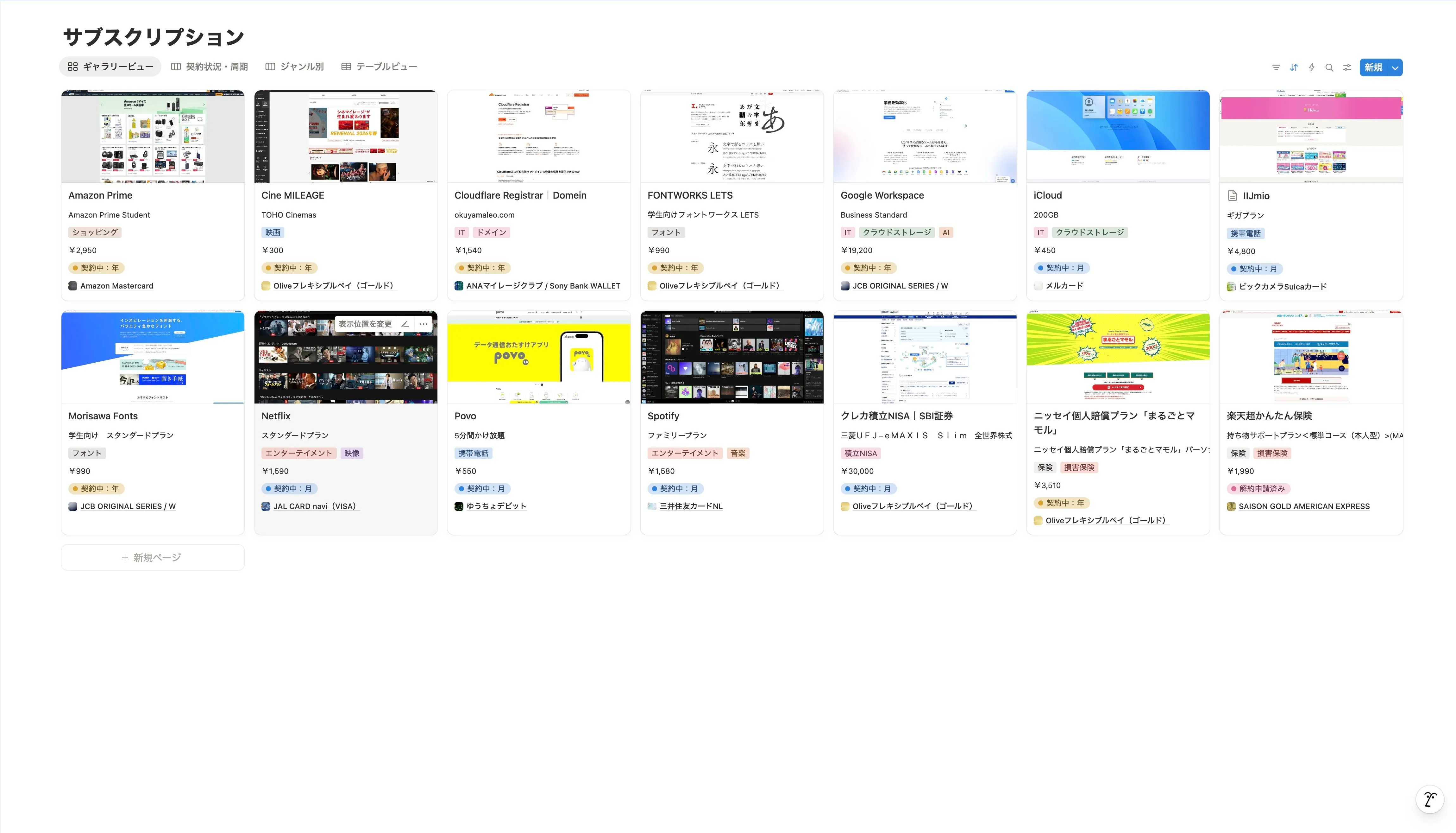 定期支出・保険ページ外観